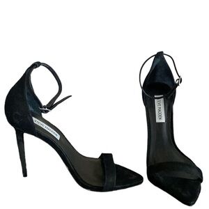 Steve Madden Black Nubuck Sane Heels Suede Ankle Strap Stiletto Leather Upper